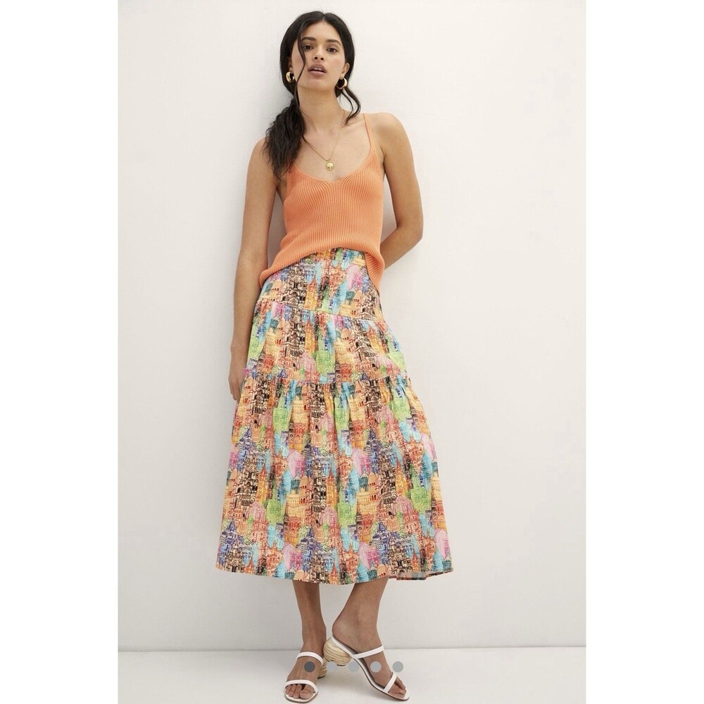 NWT Anthropologie Eva Franco Villa Tiered Midi Skirt Size 10